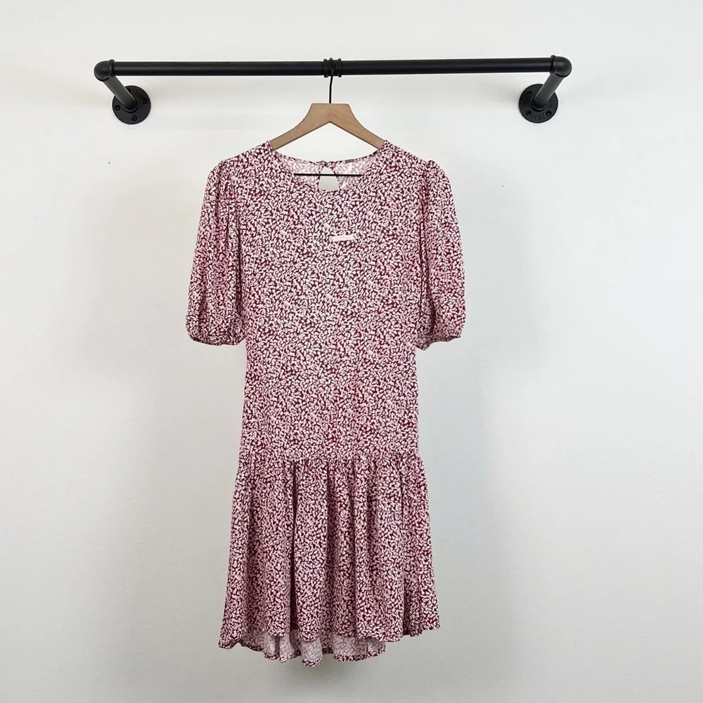 NWT Free People Dancing In The Dark Printed Open Back Ruffle Hem Mini Dress